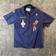 Boy Scouts of America Shirt Youth Medium Dark Blue Patches 808 Button Up - £6.39 GBP