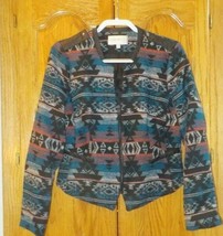 Pale Sky Women Blue Western Southwestern Aztec Print Jacket Zip Front Sz M - £21.67 GBP