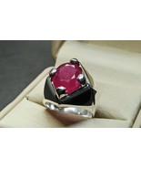 Natural 8Ct Big Deep Red Ruby Men&#39;s Ring Sterling Silver 925 Handmade Me... - $249.19