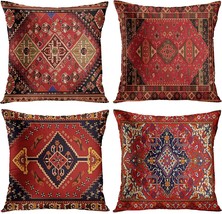 Emvency Set of 4 Throw Pillow Covers Tribal Abstract Red and Black Vintage - £27.16 GBP