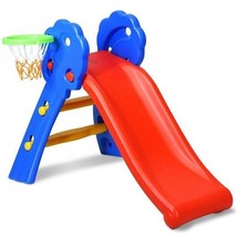 2 Step Indoors Kids Plastic Folding Slide with Basketball Hoop - $111.94