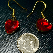 AZS 18k Gold &amp; Red Heart Dangle Earrings - £32.78 GBP