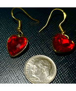 AZS 18k Gold &amp; Red Heart Dangle Earrings - £32.56 GBP