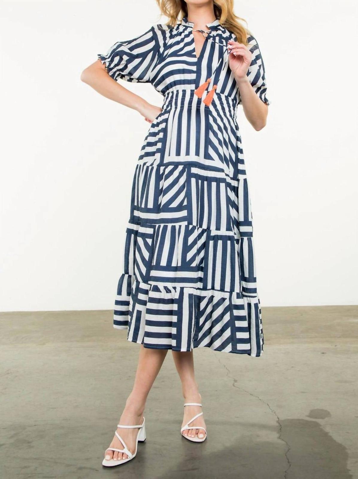 Thml Victoria Stripe Tiered Midi Dress Size S - $63.36