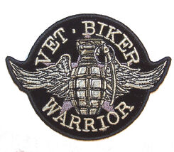 VETERAN BIKER HAND GERNADE WINGS PATCH #6070  jacket iron on heat adhesi... - $8.12