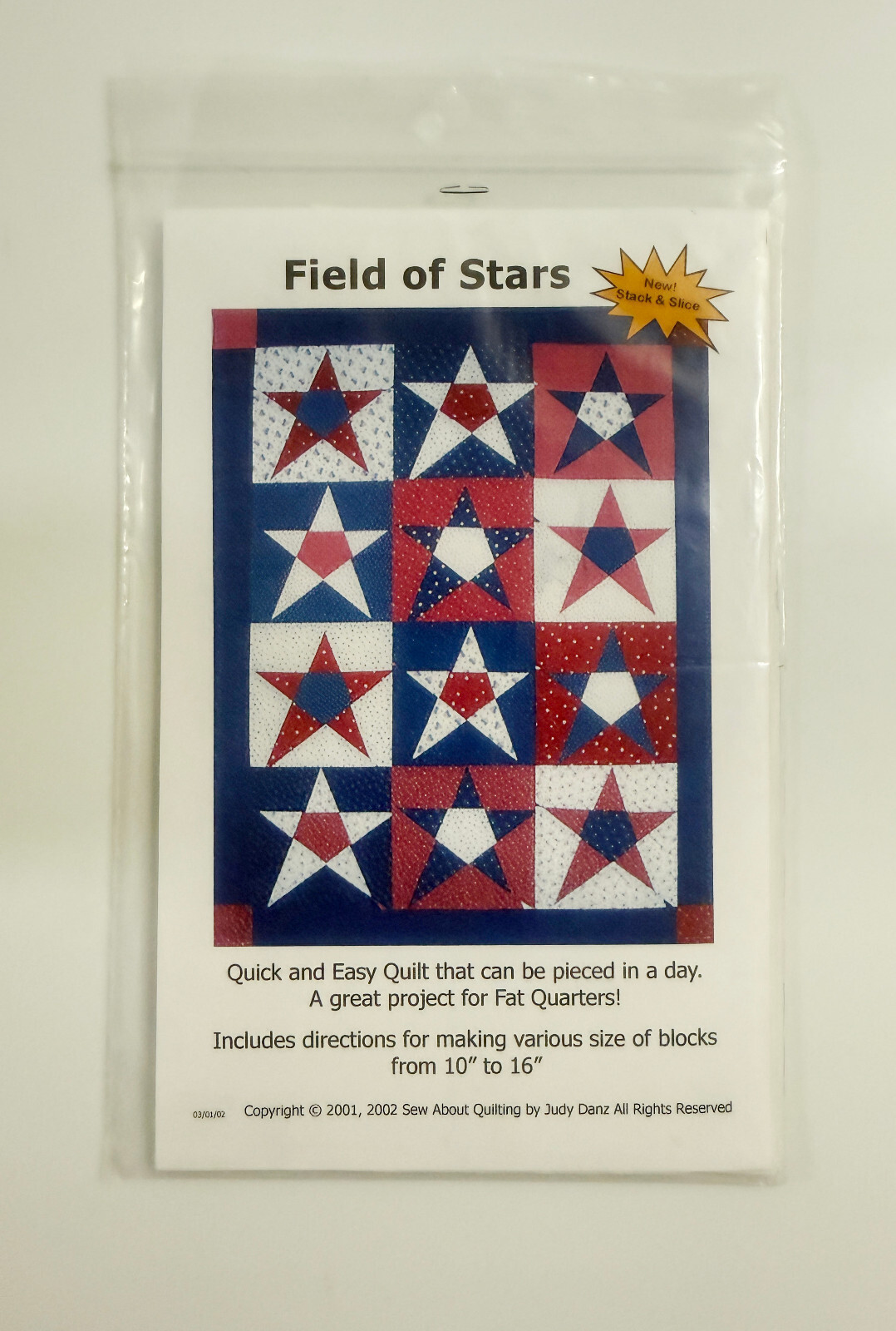 Field of Stars Red White Blue Quick Easy Multi-Size Judy Danz Quilt Pattern - $10.88
