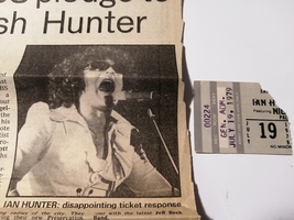 MOTT THE HOOPLE 1979 Ticket Stub + IAN HUNTER Vintage Music Press Coverage  - £7.63 GBP