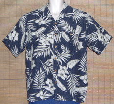 Cafe Havana Hawaiian Shirt Blue Cream Green Tropical Flowers Leaves Size... - €17,04 EUR