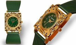 NEW Charles Latour 14028 Women&#39;s Petal Serious Green/Gold Square Soft Cute Watch - £24.88 GBP
