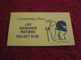 2004 Monopoly Board Game Piece: Life Insurance Matures Community Chest Card  - $1.00