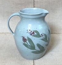 Art Pottery Hand Painted Textured Berries Vine Pitcher Jug Vase Cottagecore - $25.74