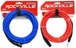 Red and Blue Rockville 25' Female Rean XLR to 1/4'' TRS Balanced Cables OFC - £42.69 GBP