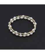 White Pearl Gold Spacer Wire Wrap Bracelet, Sku#EF519 - £9.85 GBP