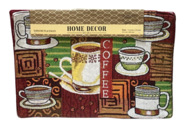 Home Decor Coffee House Tapestry Placemat Set (4) 13&quot; x 19&quot; Brown Multi-Color - £10.66 GBP