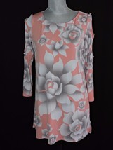 Bob Mackie Blouse Shirt Scoop Neck Flower Print Tunic Sleeve Cut Out Det... - £22.18 GBP