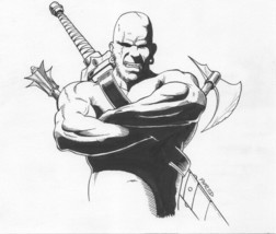 Original RPG Art by Fred &quot;Phred&quot; Rawles; Muscular Warrior with Sword Mace Axe - £52.18 GBP