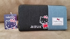 HELLO KITTY DENIM WALLET Black Blue Brand New 7&quot; 8&quot; JAPAN TOREBA IMPORT - $761.26 MXN