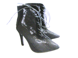 Unbranded Women Size US 6.5 M Black Lace Booties Ankle Boots Heels Zip S... - £16.21 GBP