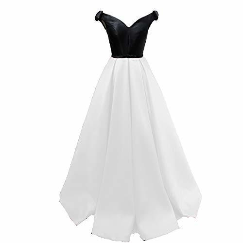 Off The Shoulder Black Top Long Formal Prom Evening Dress Party Gown White US 6