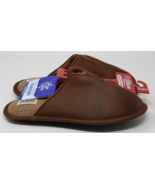 Men&#39;s Dluxe Dearfoam Slippers Faux Leather Brown Size Medium 7-8 NWT - $239.91 MXN
