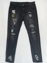 Men&#39;s Jeans Size 35&quot; W x 30.5 L Skinny Gray Denim Army Peace Patch Distr... - £11.90 GBP