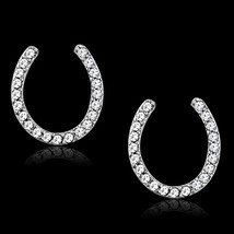 925 Sterling Silver Micro Pave Simulated Diamond Horse Shoe Shape Stud Earrings - £54.70 GBP