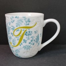 Pier 1 Letter T Initial Monogram White Blue 12 oz. Porcelain Coffee Mug Cup - £11.41 GBP