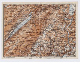 1911 Antique Map Of Vicinity Of Lac De Joux L&#39;abbaye Cossonay Switzerland - $23.05