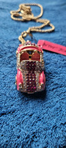New Betsey Johnson Necklace Car Pink Rhinestones Cute Collectible Convertible - £12.05 GBP