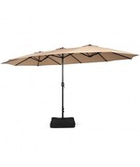 15 Feet Double-Sided Twin Patio Umbrella with Crank and Base-Brown - Col... - €172,28 EUR