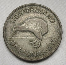 1933 New Zealand Florin .500 Fine Silver .1818oz. Kiwi Bird Coin CH VF AD889 - £16.92 GBP