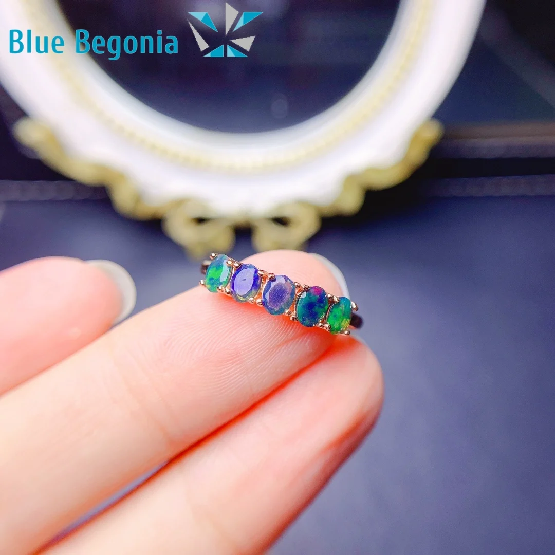 Natural Australia Black Opal Ring 925 Sterling Silver 5pcs 3*4MM Gemstone Jewelr - £51.70 GBP