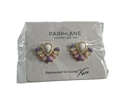 Park Lane Earrings Fan Shape White Purple Pink Gold Tone Post New on Card - £14.86 GBP