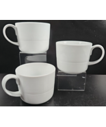 (3) Crate &amp; Barrel Hue White Mugs Set Aaron Probyn Embossed Coffee Tea C... - $46.40