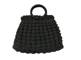 Vintage Black Crocheted Popcorn Stitch Handbag Small Purse Mid Century Used - $25.00