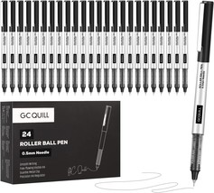 Gc Quill Rollerball Pens, Pack Of 24, 0.5Mm Black Liquid Ink Pens For Bu... - £17.55 GBP