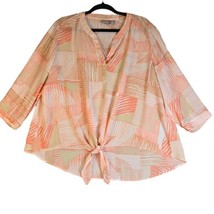 Chicos Womens Size 3 16/XL Blouse Orange Tan 3/4 Sleeve Tie Front Casual... - £11.50 GBP