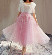 Pink Long Plaid Skirt Outfit Women Custom Plus Size Pink Tulle Skirt image 3