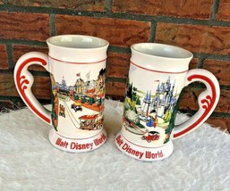 2 Vintage Walt Disney World Magic Kingdom Stein Mug Main Street Castle 3... - £33.33 GBP