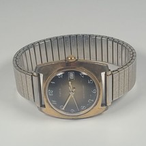 Vintage Timex Men Gold Tone Hand-Wind Mechanical Watch Date Stretch Band Works! - £29.45 GBP