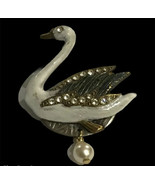 Vintage White Enaml CZ Stone Eye W/ Large Pearl Accent Swan Pin Brooch - £29.88 GBP