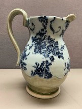 Blue White and Green Small Floral Ceramic Porcelain Pitcher Signed KES - £23.34 GBP