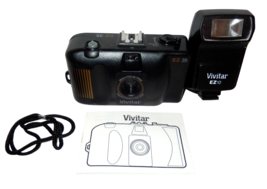 Vivitar EZ35 35mm Film Camera Point &amp; Shoot Focus Free &amp; EZ10 Flash Unit - £31.69 GBP