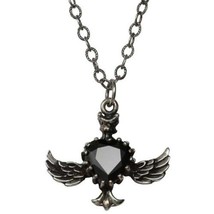 Winged Black CZ Gem Sterling Silver Pendant Old World Chain .925 Femme Metale - £179.92 GBP
