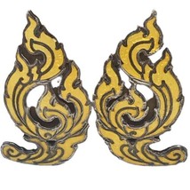 VTG Siam Sterling Silver Clip-on Earrings Niello Nielloware Yellow Flames - £48.11 GBP