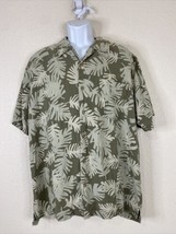 Cherokee Men Size XL Green Floral Palm Leaves Button Up Shirt Short Sleeve - £6.47 GBP