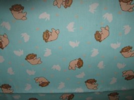 2 Yards Blue Fabric Baby Bear Floating Bunny Clouds Print 45&quot; Wide Material - £4.73 GBP