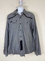 District 91 Men Size 2XL Gray Striped Button Up Shirt Long Sleeve Pockets - £8.61 GBP