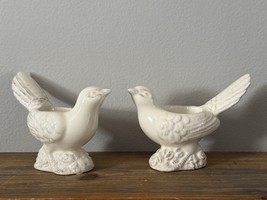 Pair Of 4” Yankee Candle Garden Bird Tea Light Holders White Porcelain C... - $12.61
