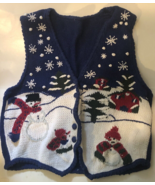 Ugly Christmas Sweater Blue With Snowman Sleeveless Sh1 - £11.75 GBP